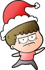 gradient cartoon of a annoyed man wearing santa hat