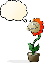 cartoon monster plant with thought bubble