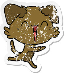 distressed sticker of a happy little dog cartoon