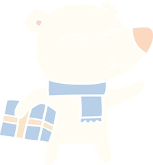 flat color style cartoon christmas polar bear