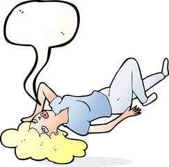 cartoon woman lying on floor with speech bubble
