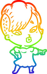 rainbow gradient line drawing cartoon surprised girl