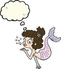 cartoon pretty mermaid with thought bubble