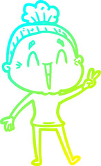 cold gradient line drawing cartoon happy old lady