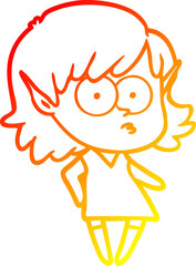 warm gradient line drawing cartoon elf girl staring