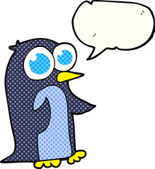 comic book speech bubble cartoon penguin with big eyes