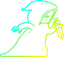 cold gradient line drawing assassin in dark robe