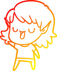 warm gradient line drawing cartoon elf girl