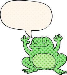 cartoon frog and speech bubble in comic book style