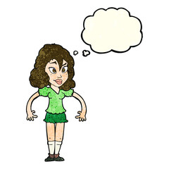 cartoon pretty woman with thought bubble