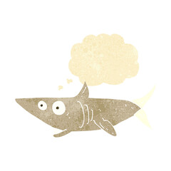cartoon happy shark with thought bubble
