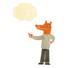 cartoon pointing fox man with thought bubble