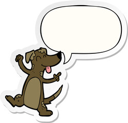 cartoon dancing dog and speech bubble sticker