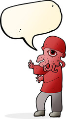cartoon alien man with speech bubble