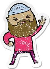 distressed sticker of a cartoon man with beard