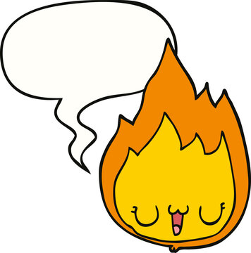 cartoon flame and face and speech bubble