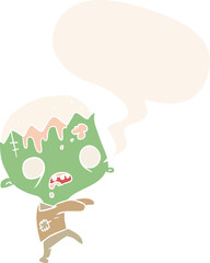 cute cartoon zombie and speech bubble in retro style
