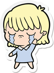 sticker of a cartoon woman crying