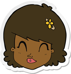 sticker of a cartoon happy female face