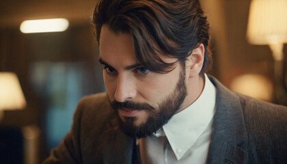 Young Elegant Man with Beard and Confident Smile in Formal Attire - Sophisticated Headshot
