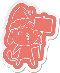 cute cartoon  sticker of a dog wearing santa hat
