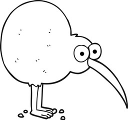 black and white cartoon kiwi
