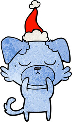 cute textured cartoon of a dog wearing santa hat