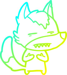cold gradient line drawing cartoon wolf showing teeth
