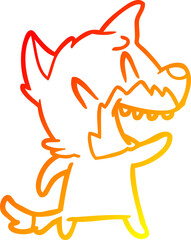 warm gradient line drawing laughing fox cartoon