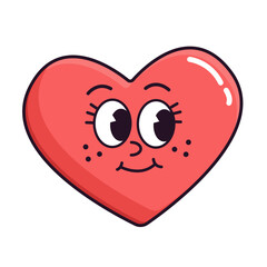 Groovy vector cute sticker happy joyful face heart for Valentine's day