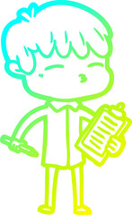 cold gradient line drawing cartoon curious boy