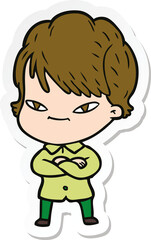 sticker of a cartoon happy woman