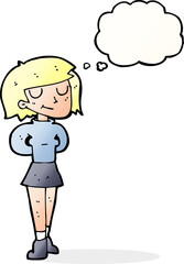 cartoon pleased woman with thought bubble
