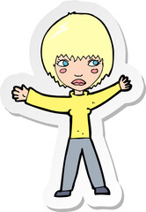 sticker of a cartoon waving woman