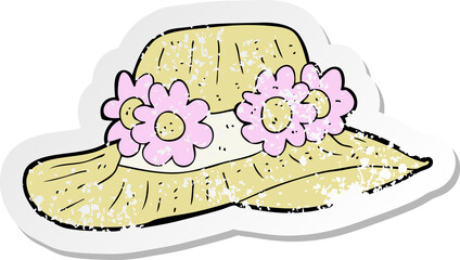retro distressed sticker of a cartoon summer hat