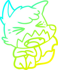 cold gradient line drawing angry cartoon fox sitting on floor