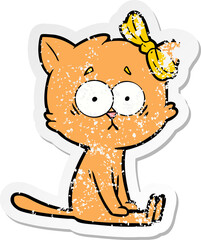 distressed sticker of a cartoon cat