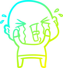 cold gradient line drawing cartoon crying bald man