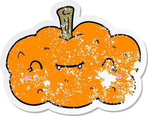 distressed sticker of a cartoon pumpkin