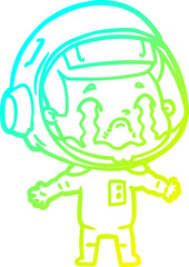 cold gradient line drawing cartoon crying astronaut