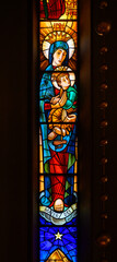 Mater Dei [Mother of God] / Our Mother of Perpetual Help. A stained-glass window in Igreja de Nossa Senhora de Fátima, Lisbon.
