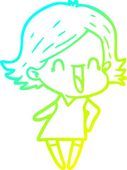 cold gradient line drawing cartoon happy woman