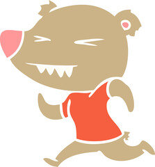 angry bear flat color style cartoon running