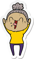 sticker of a cartoon happy old woman
