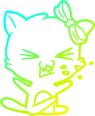cold gradient line drawing cartoon cat