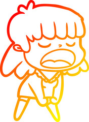 warm gradient line drawing cartoon woman talking loudly