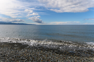coast and waves on the Mediterranean sea on a winter day in Cyprus 1