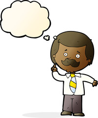 cartoon newsreader man with idea with thought bubble