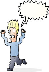 cartoon terrified man with speech bubble
