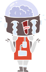 flat color style cartoon crying robot shrugging shoulders in confusion